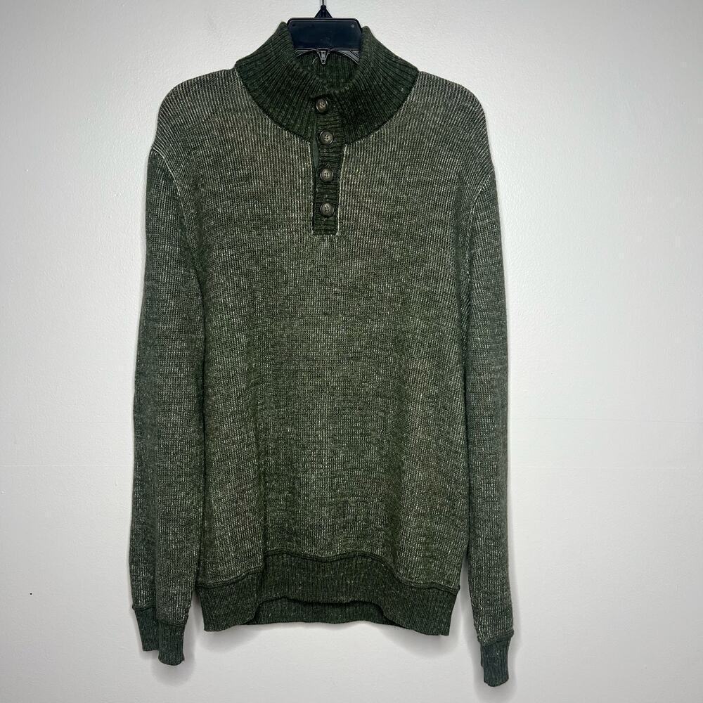 GAP Men's Sweater Green Medium Mock Neck Button Holiday Christmas Causal Office